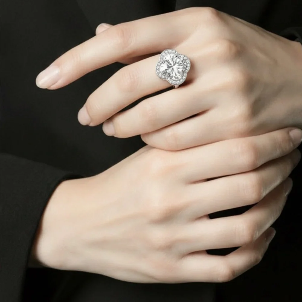The Sophisticate Ring Swarovski size 6 7 or 8 made with rhodium & white crystals